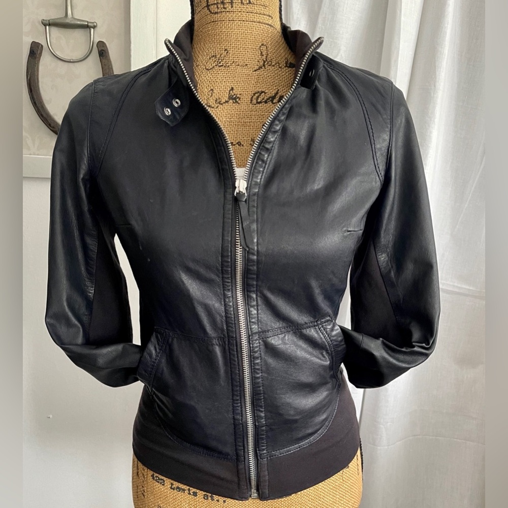 BROGDEN Italian Designer Leather Fitted Biker Moto Jacket Size S